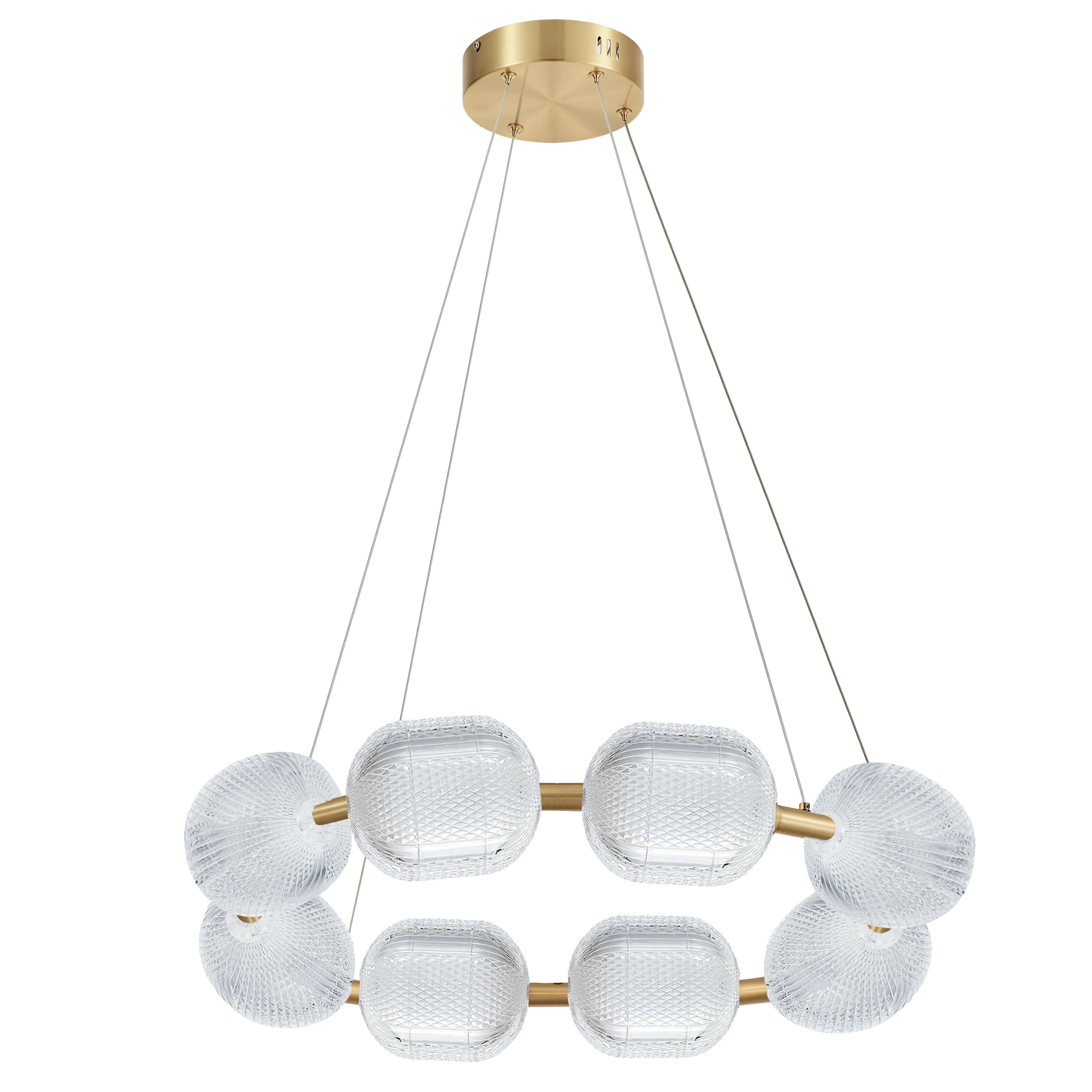 Dainolite 56W Chandelier in Aged Brass w/ Clear Pattern Acrylic