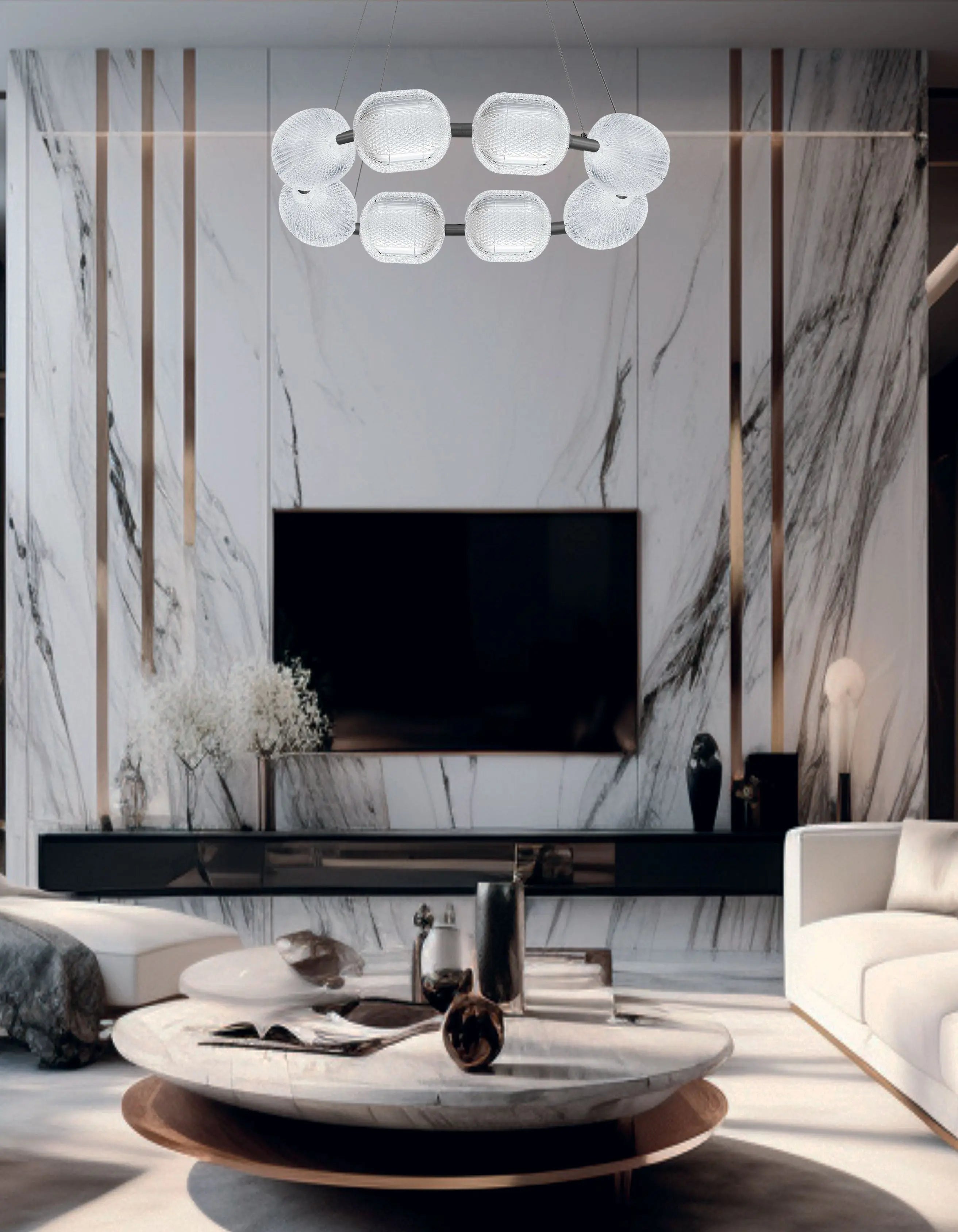 Dainolite 56W Chandelier in Matte Black w/ Clear Pattern Acrylic