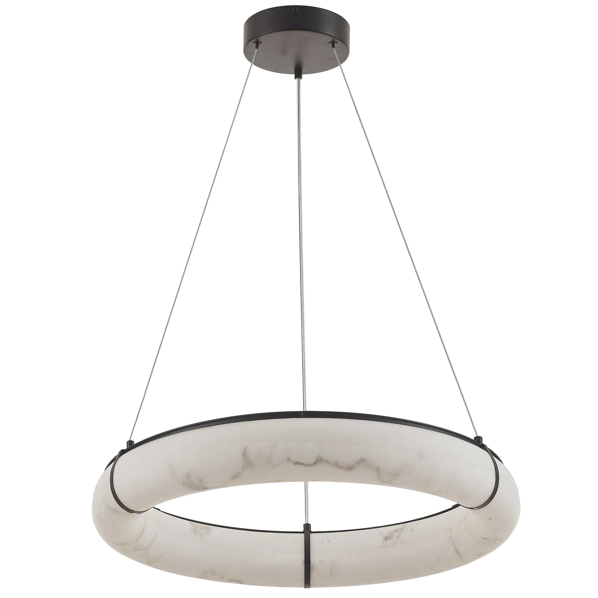 Dainolite 56W Pendant, Matte Black w/ Faux Alabaster