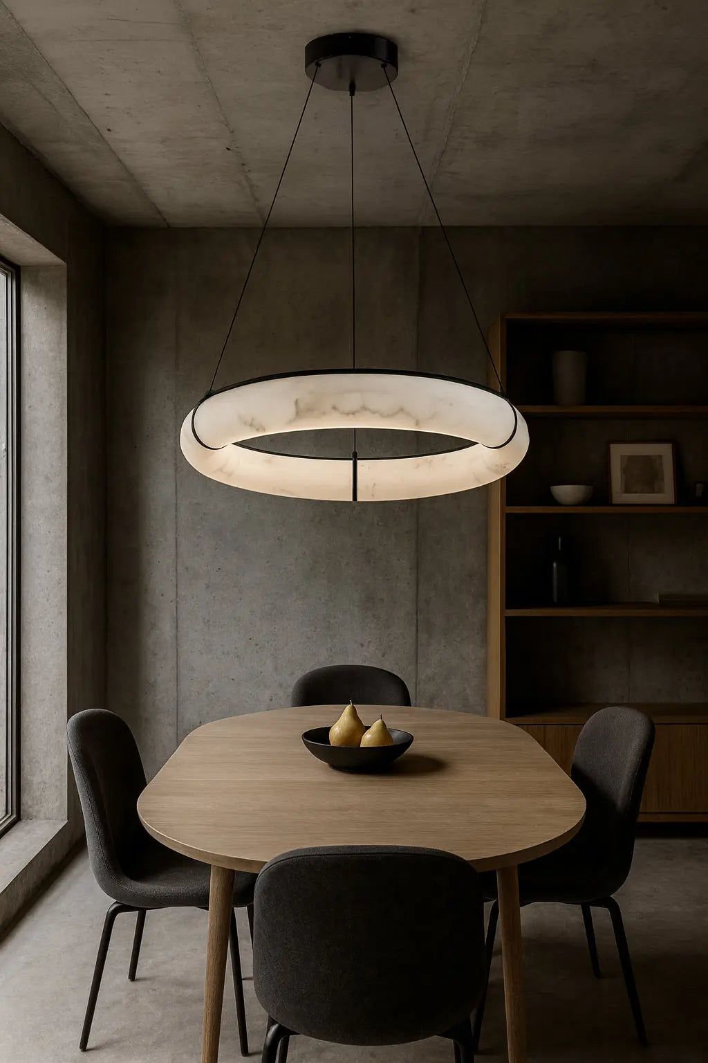 Dainolite 56W Pendant, Matte Black w/ Faux Alabaster