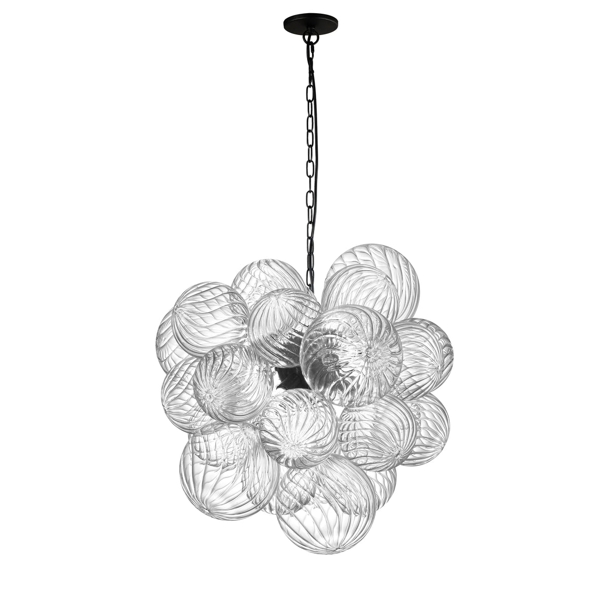 Dainolite 6 Light Halogen Pendant Matte Black with Clear Spiral Glass
