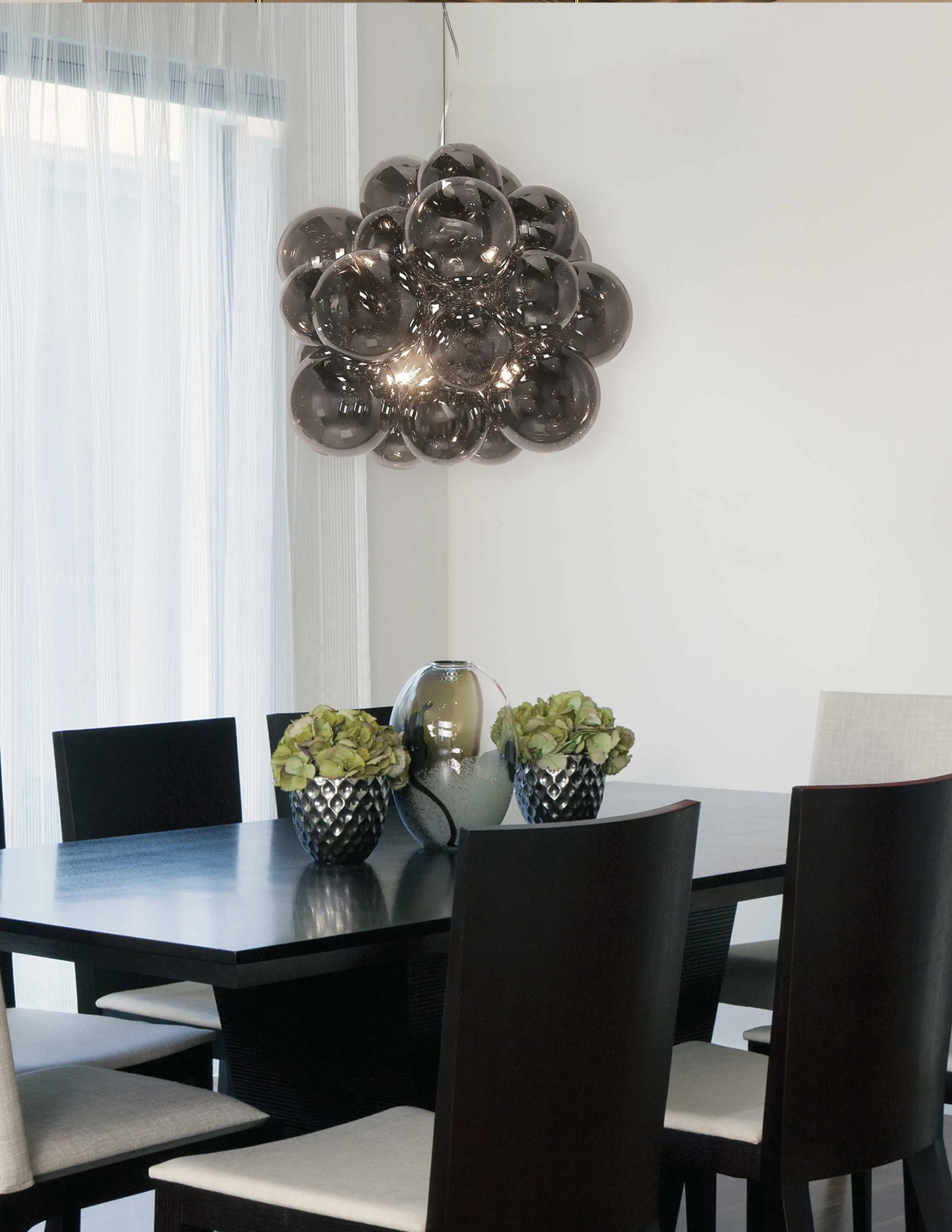 Dainolite 6 Light Halogen Pendant Polished Chrome Finish with Smoked Glass