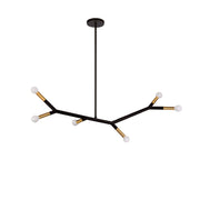 Dainolite 6 Light Horizontal Pendant in Matte Black and Aged Brass