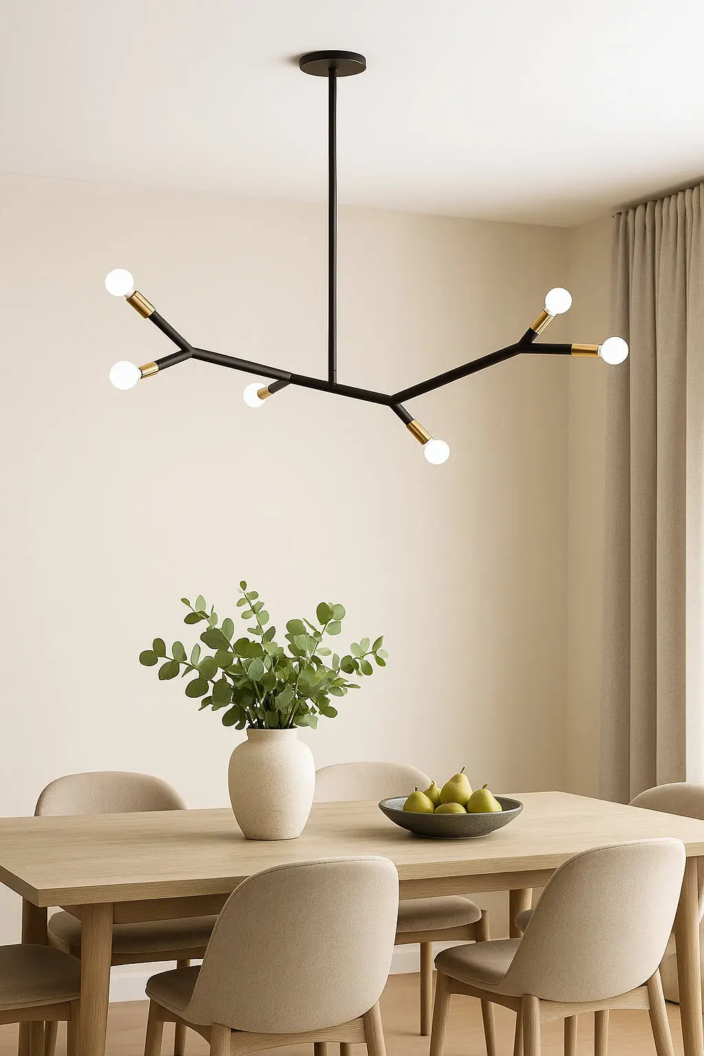 Dainolite 6 Light Horizontal Pendant in Matte Black and Aged Brass