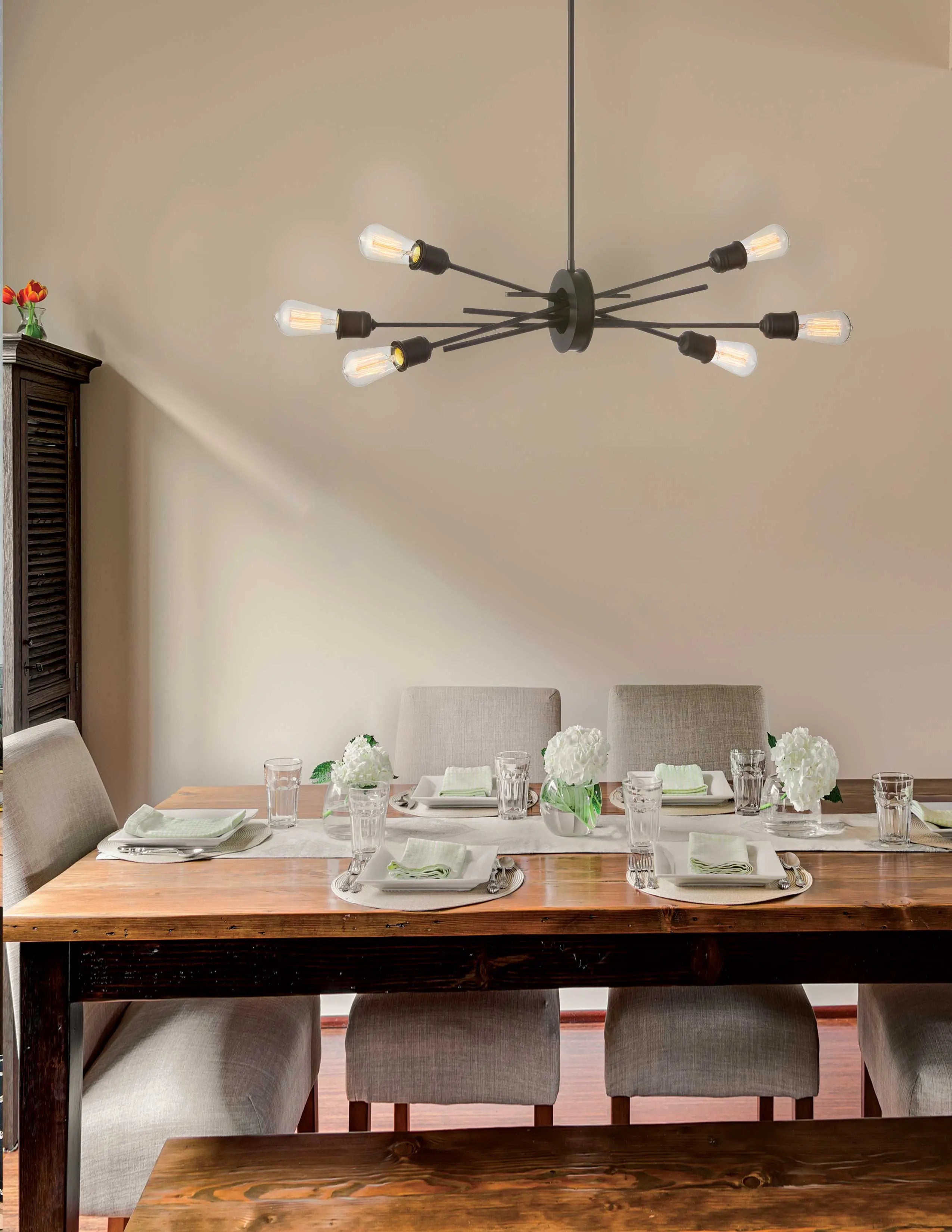 Dainolite 6 Light Horizontal Pendant, Espresso Finish