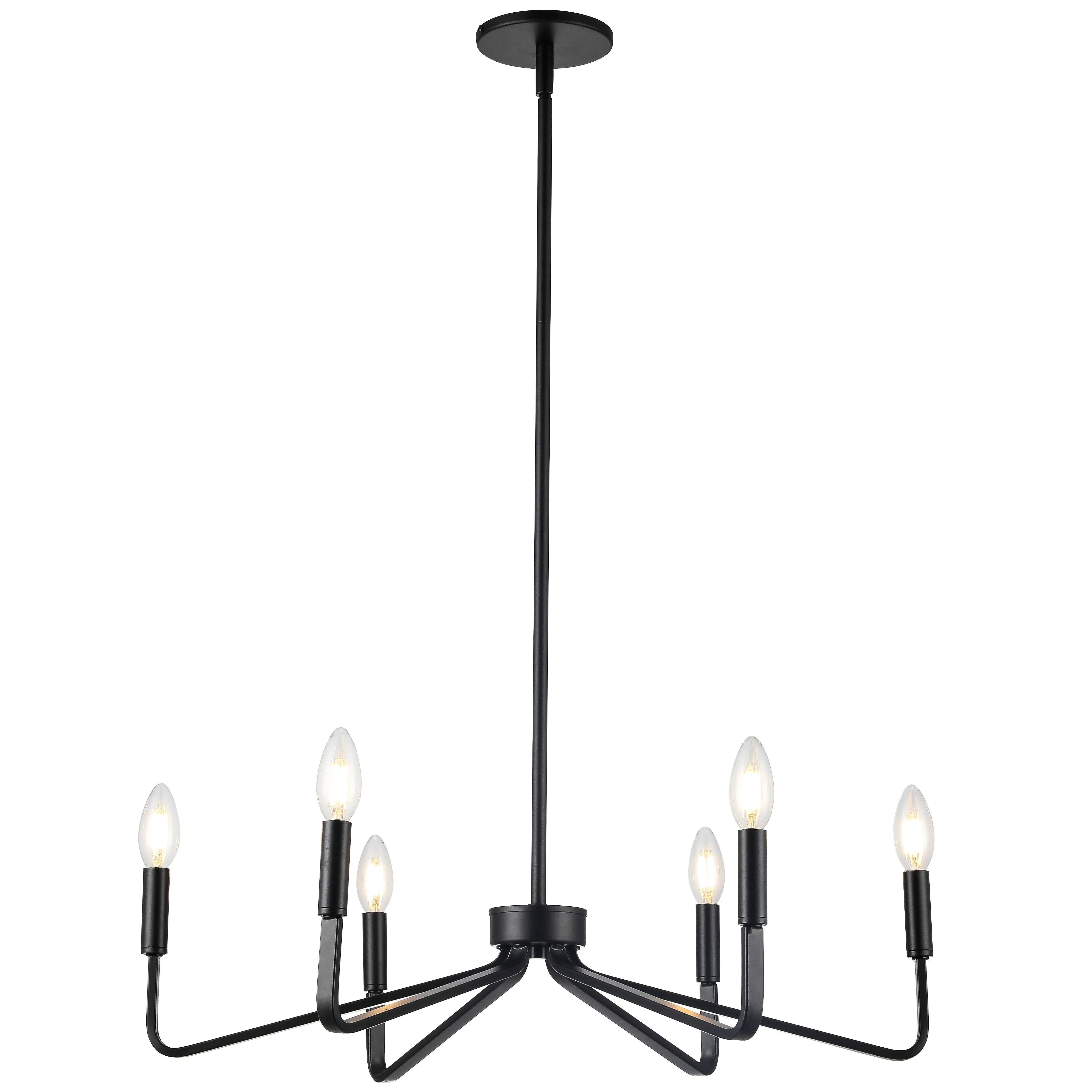 Dainolite 6 Light Incandescent Chandelier, Matte Black