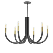 Dainolite 6 Light Incandescent Chandelier, Matte Black and Aged Brass