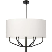 Dainolite 6 Light Incandescent Pendant, Matte Black w/ White Fabric Shade