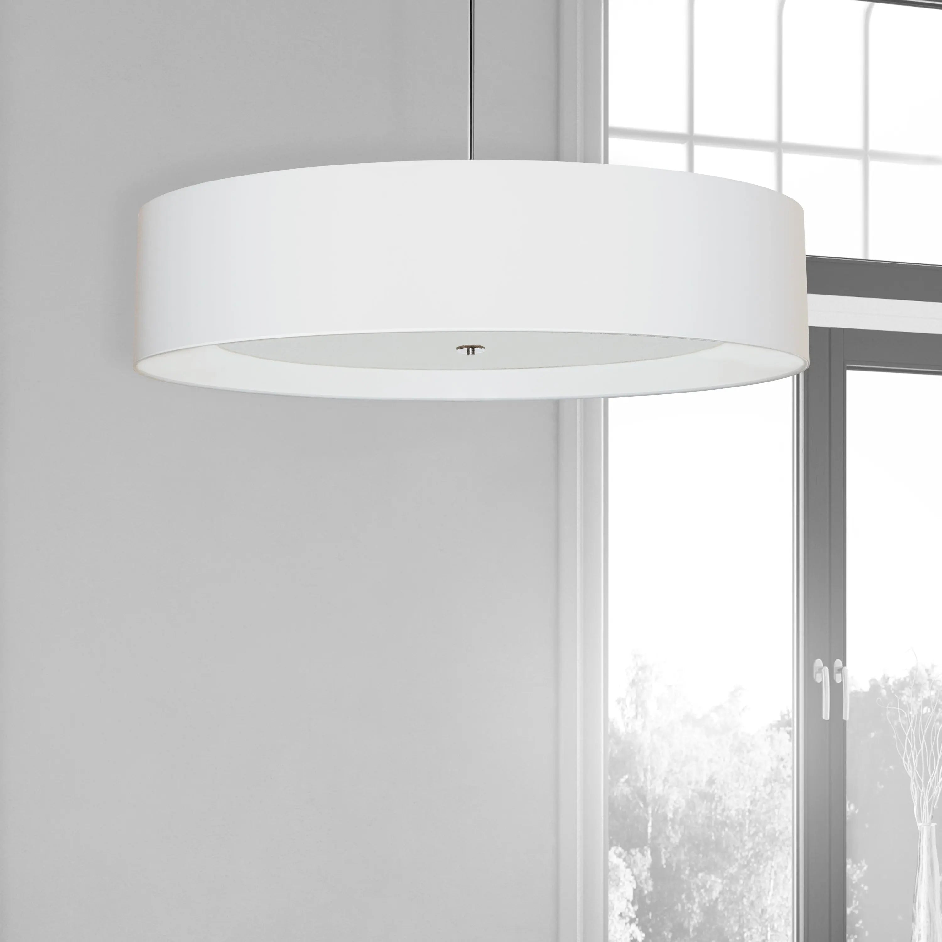Dainolite 6 Light Polished Chrome Helena Pendant w/ White Shade and White Fabric Diffuser