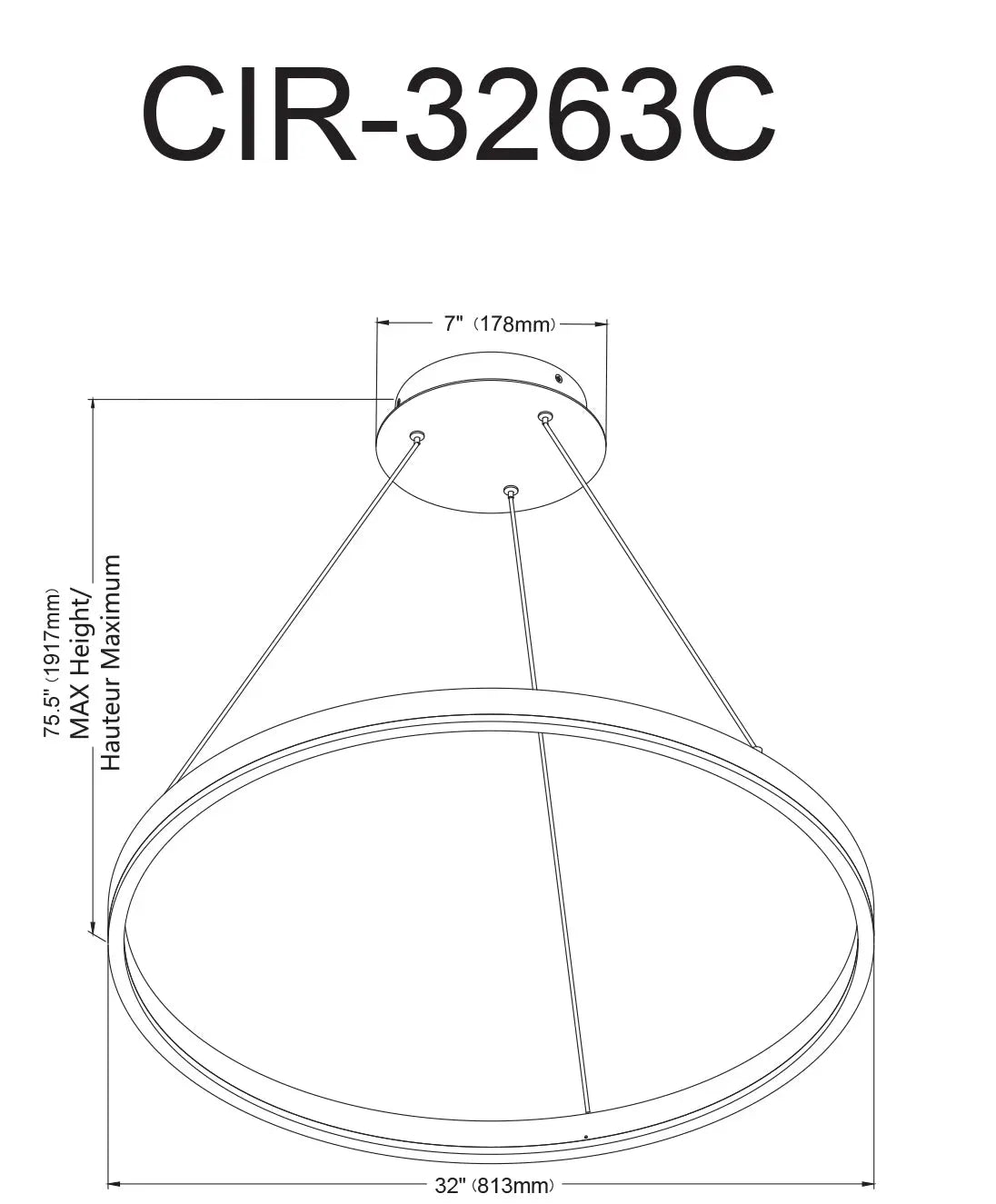 Dainolite 63W Chandelier, Matte Black with White Acrylic Diffuser