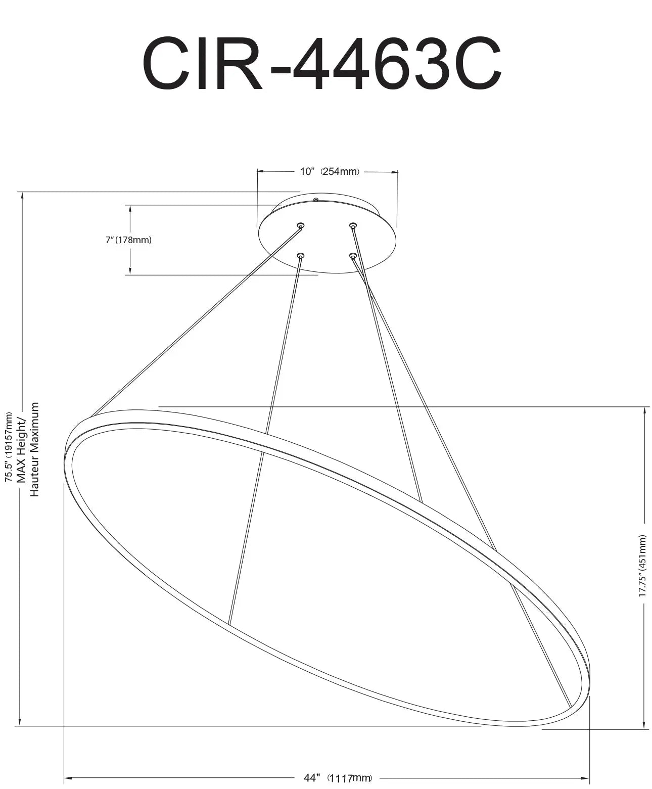 Dainolite 63W Horizontal Chandelier, Matte Black with White Acrylic Diffuser