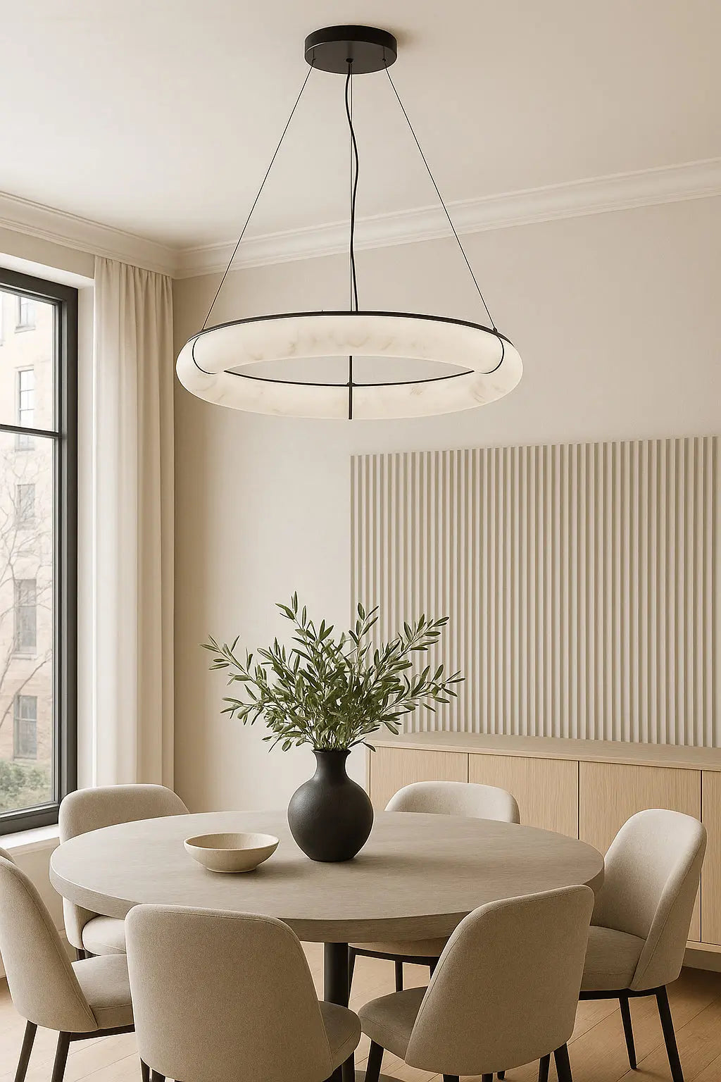 Dainolite 63W Matte Black Pendant w/ Faux Alabaster