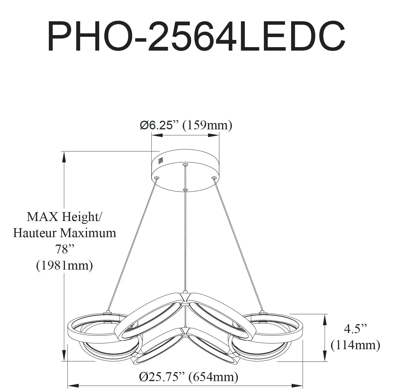 Dainolite 64W Chandelier, Matte Black w/ White Silicone Diffuser