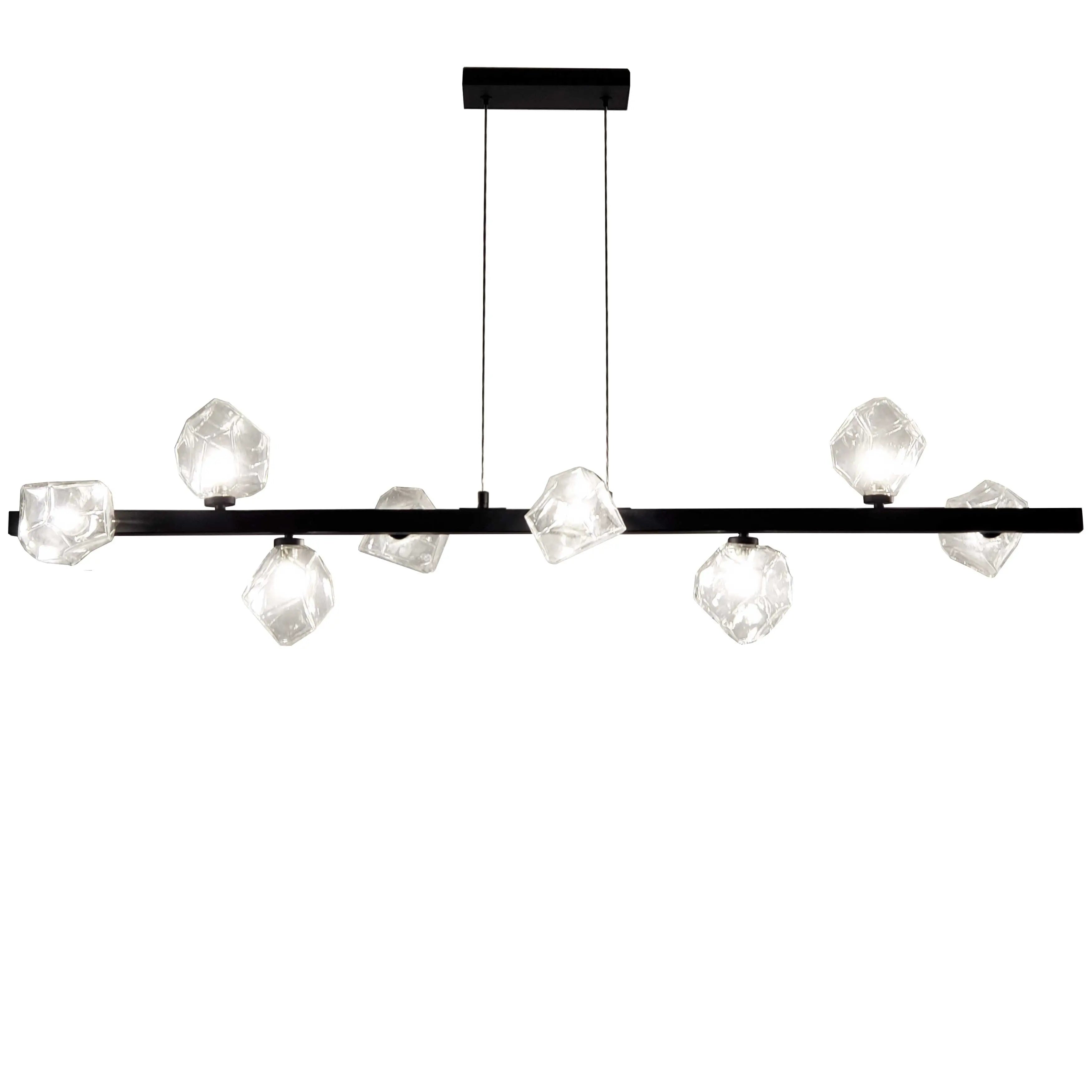 Dainolite 8 Light Halogen Horizontal Pendant, Matte Black w/ Clear Glass