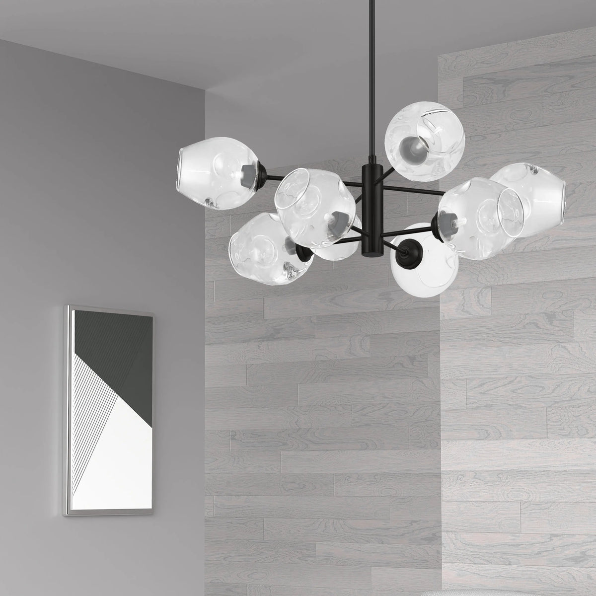 Dainolite 8 Light Halogen Matte Black Pendant w/ Clear Glass