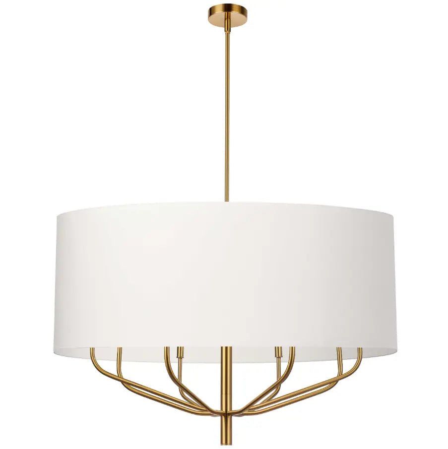 Dainolite 8 Light Incandescent Chandelier, Aged Brass with White Shade