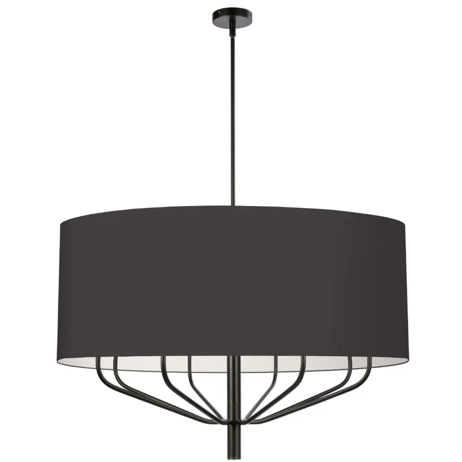 Dainolite 8 Light Incandescent Chandelier, Matte Black with White Shade