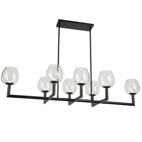 Dainolite 8 Light Incandescent Matte Black Horizontal Chandelier w/ Clear Glass