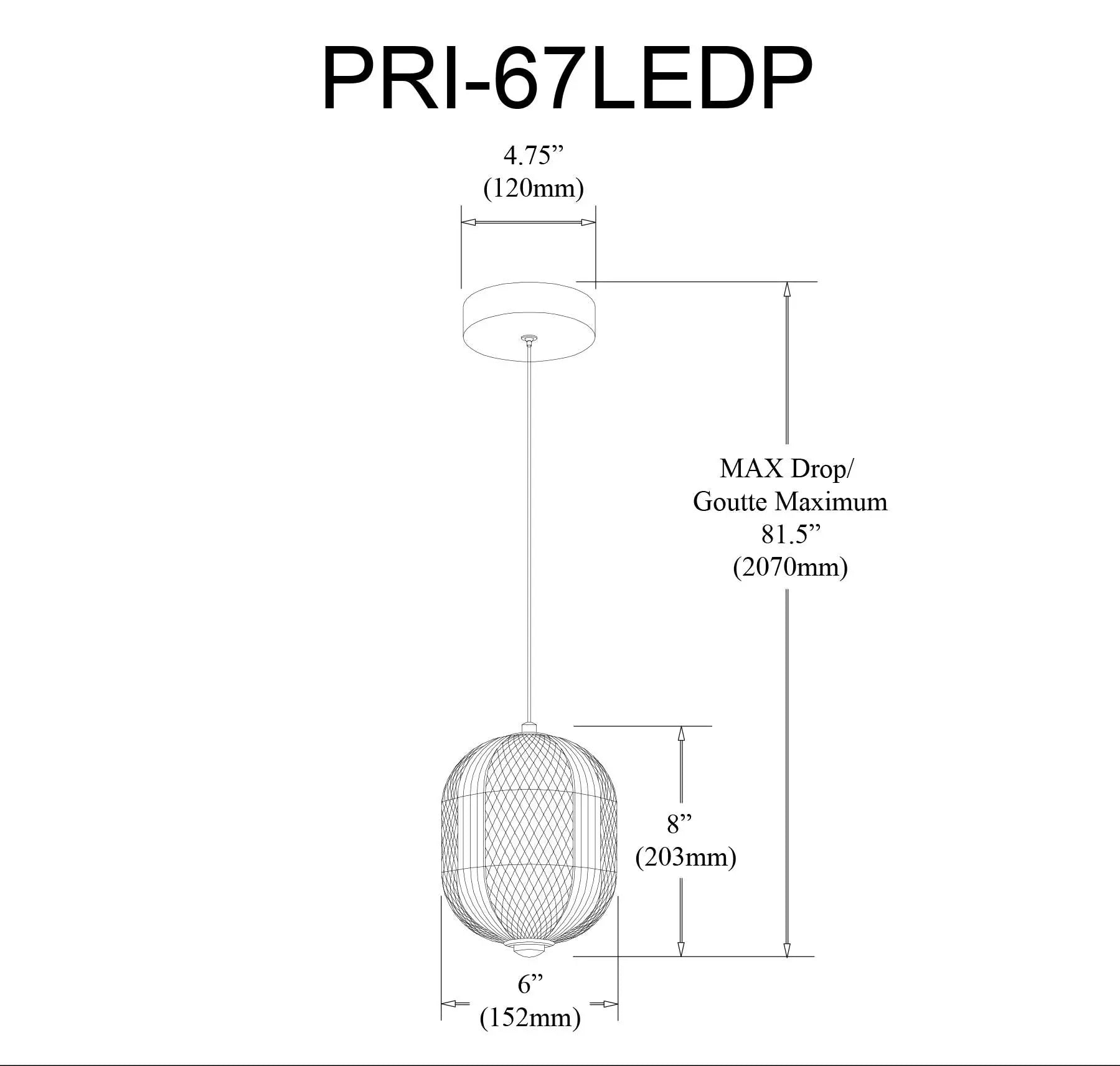 Dainolite 8.5W Pendant Aged Brass with Clear Acrylic Diffuser