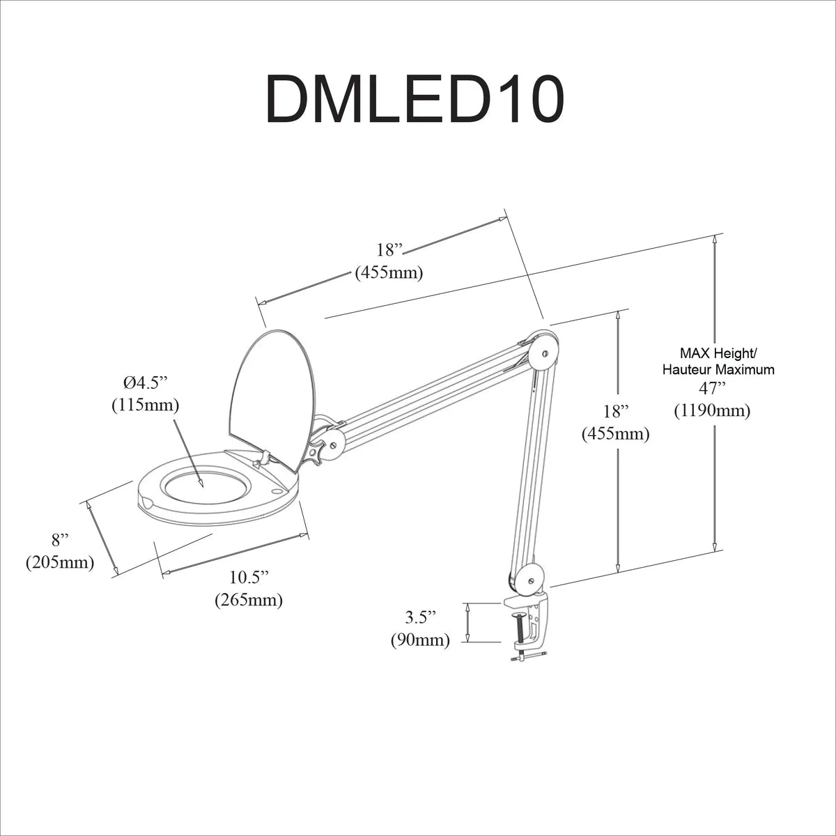 Dainolite 8W LED Magnifier Lamp, White Finish DMLED10-A-WH