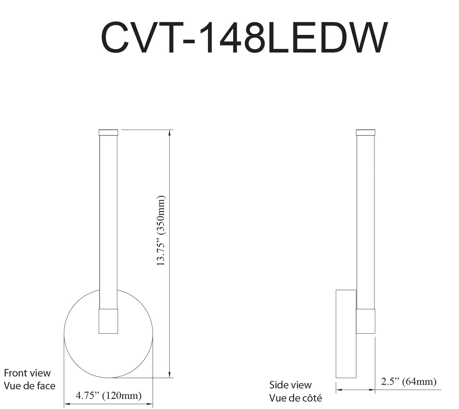 Dainolite 8W Wall Sconce, Matte Black w/ White Acrylic Diffuser