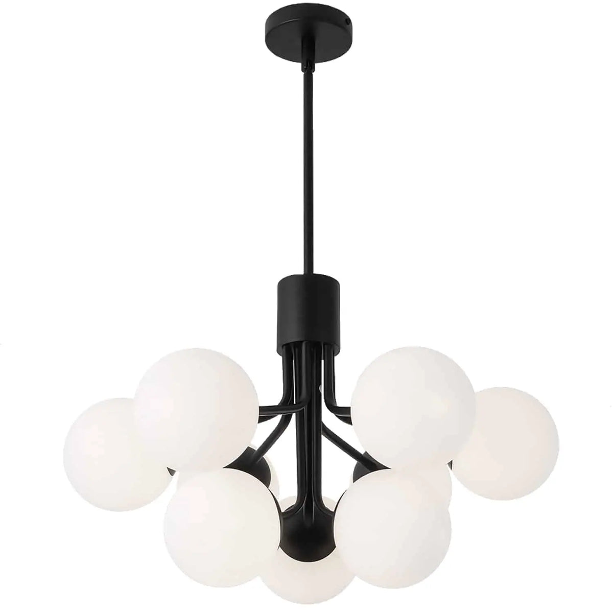 Dainolite 9 Light Halogen Chandelier, Matte Black with Opal Glass