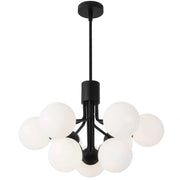 Dainolite 9 Light Halogen Chandelier, Matte Black with Opal Glass