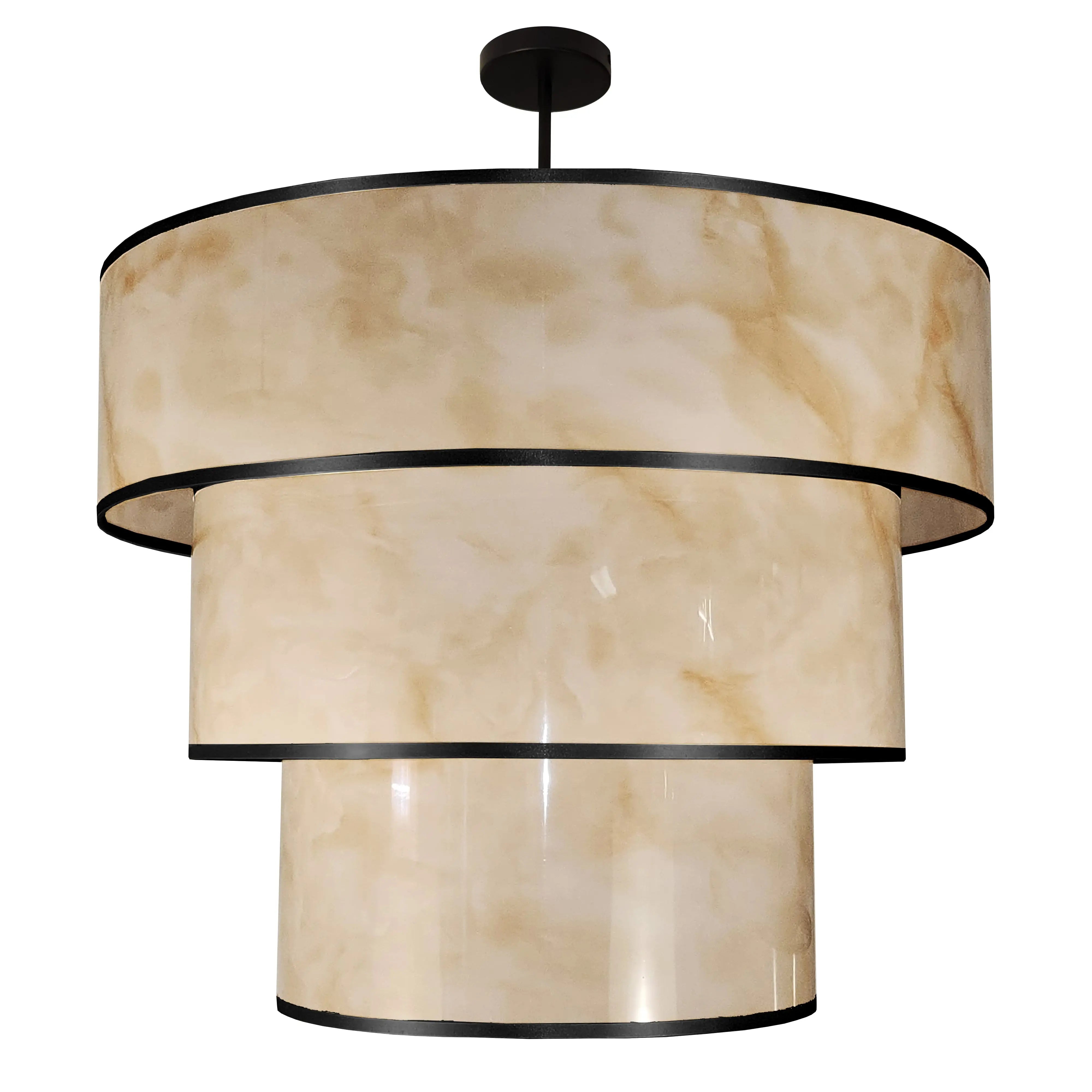Dainolite 9 Light Incandescent Pendant, Matte Black w/Marble Alabaster Shade