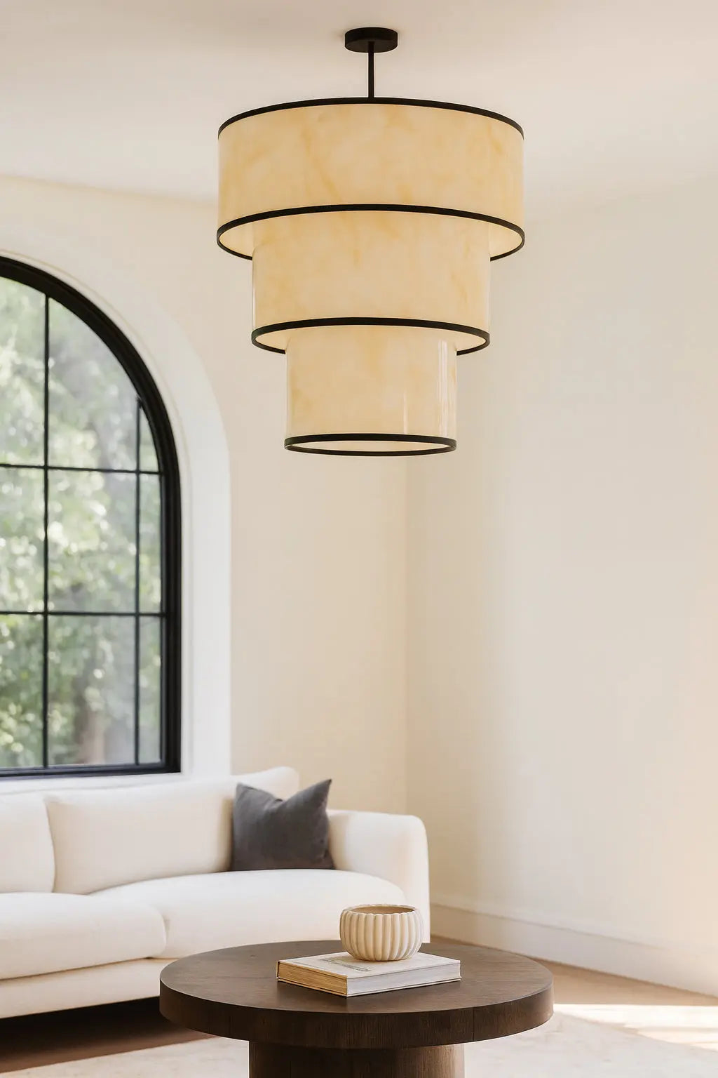 Dainolite 9 Light Incandescent Pendant, Matte Black w/Marble Alabaster Shade