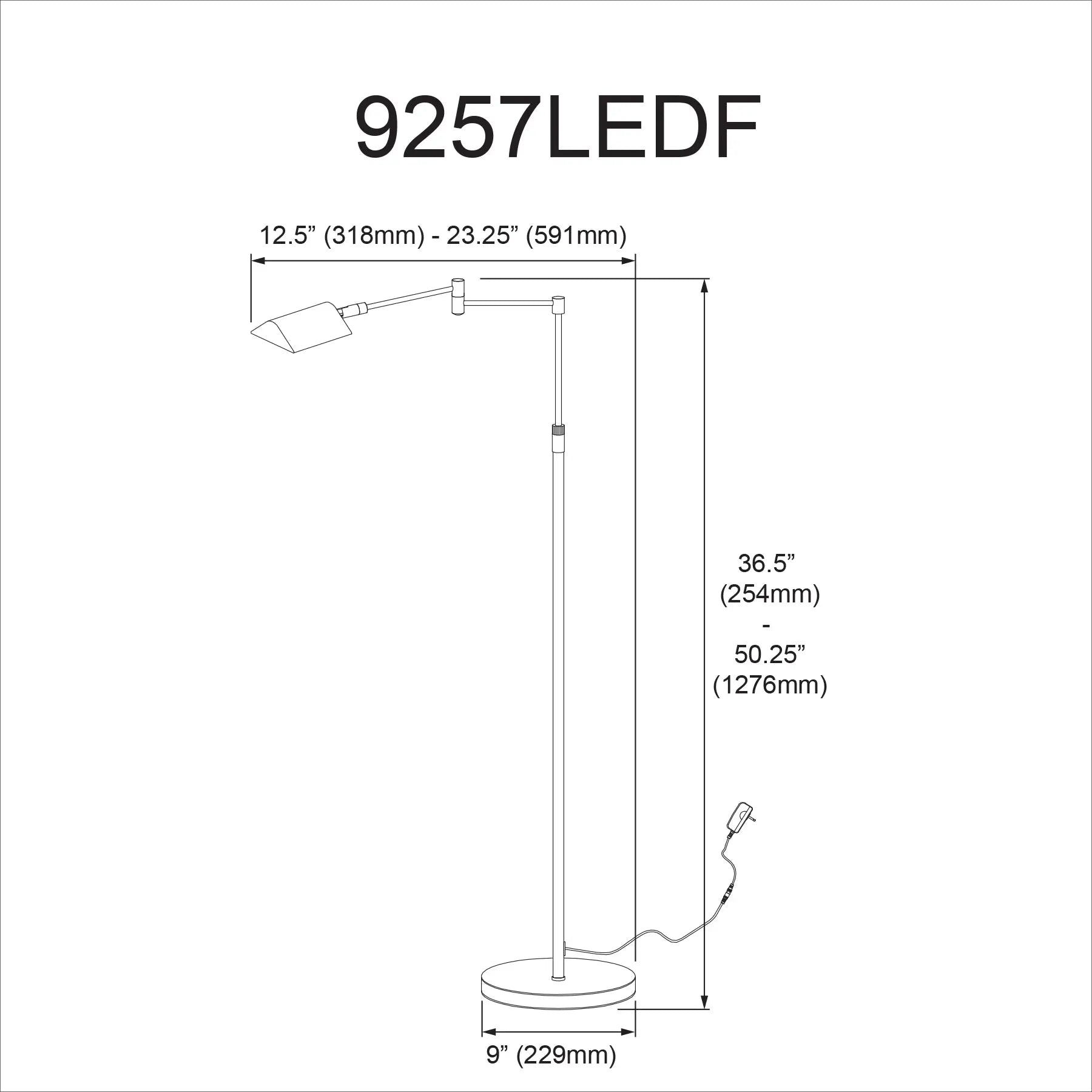 Dainolite 9W LED Swing Arm Floor Lamp, Black Finish