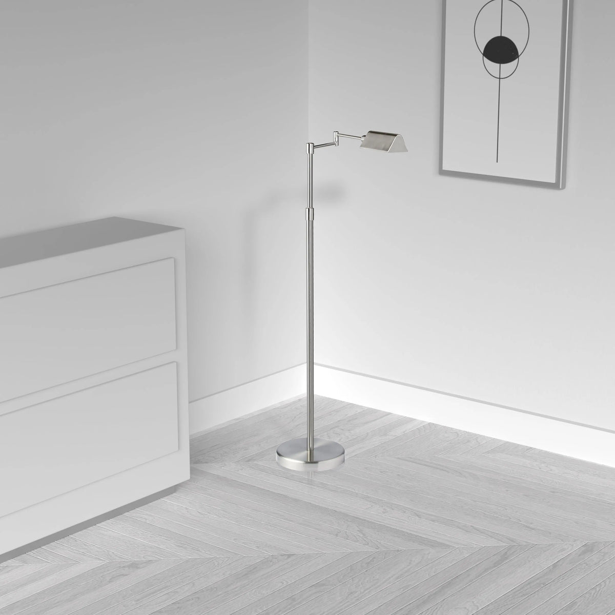 Dainolite 9W LED Swing Arm Floor Lamp, Satin Nickel Finish