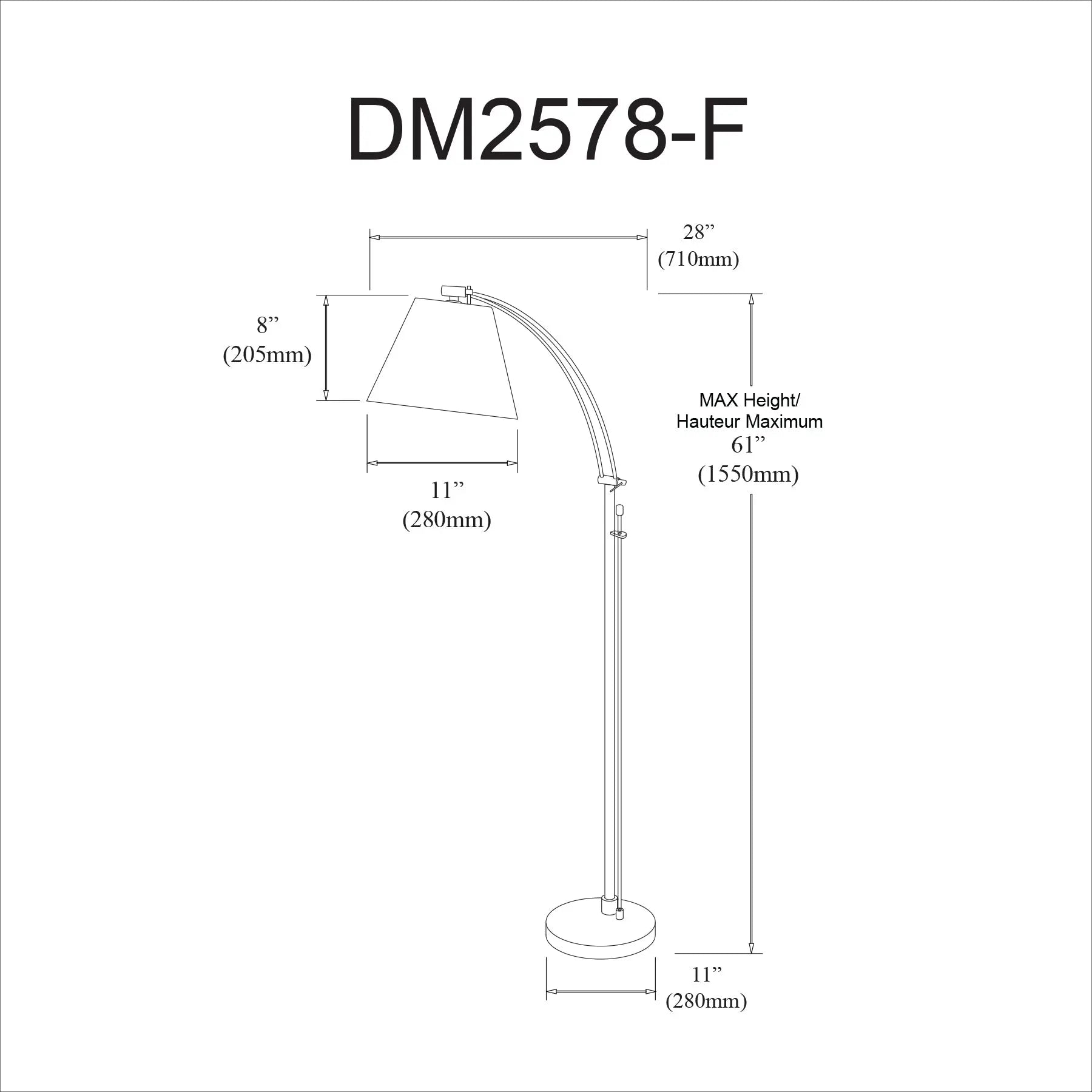 Dainolite Adjustable Floor Lamp, Oil Brushed Bronze, Flax Empire Shade, Rotary Dimmer Switch