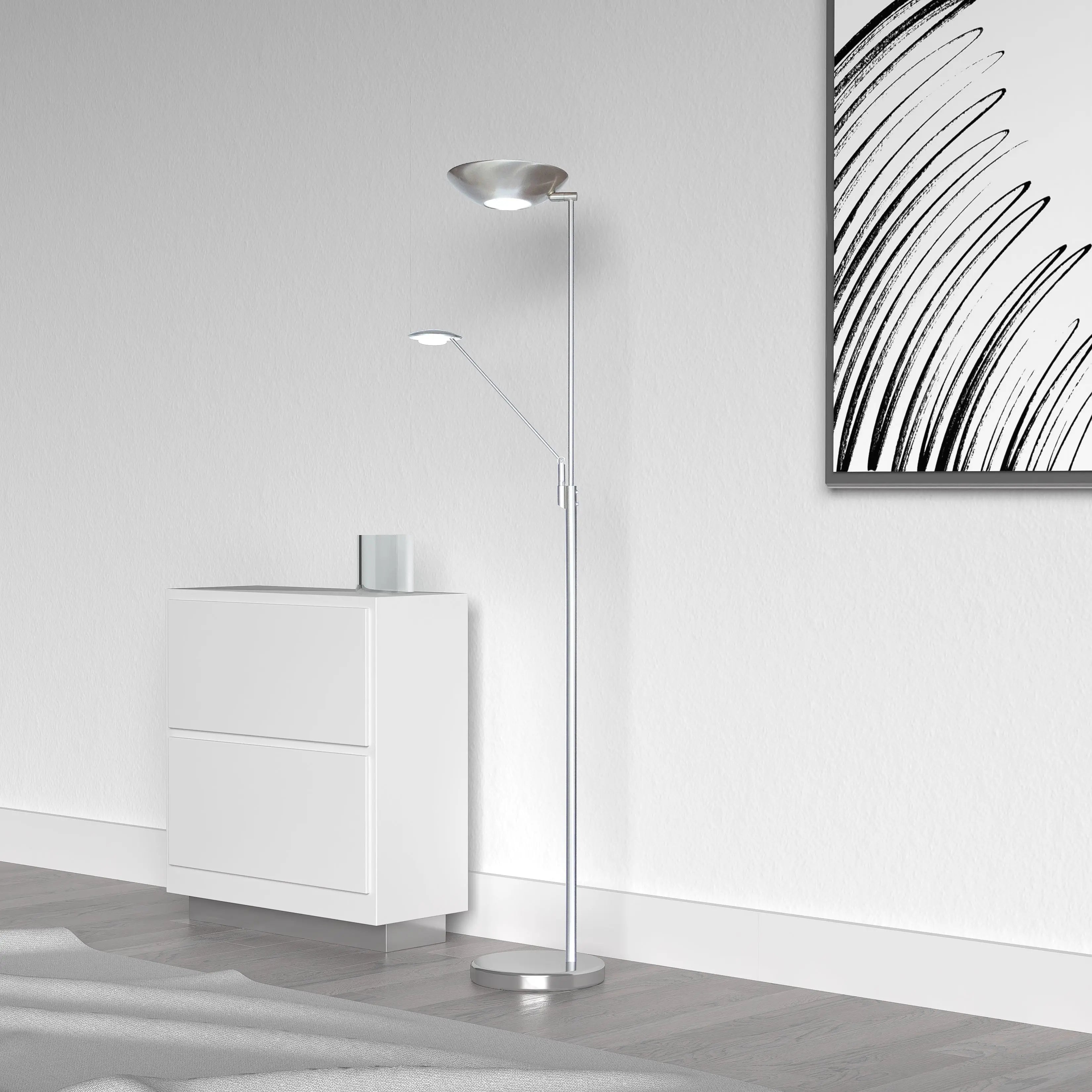 Dainolite Mother & Son LED Floor Lamp, Satin Chrome Finish
