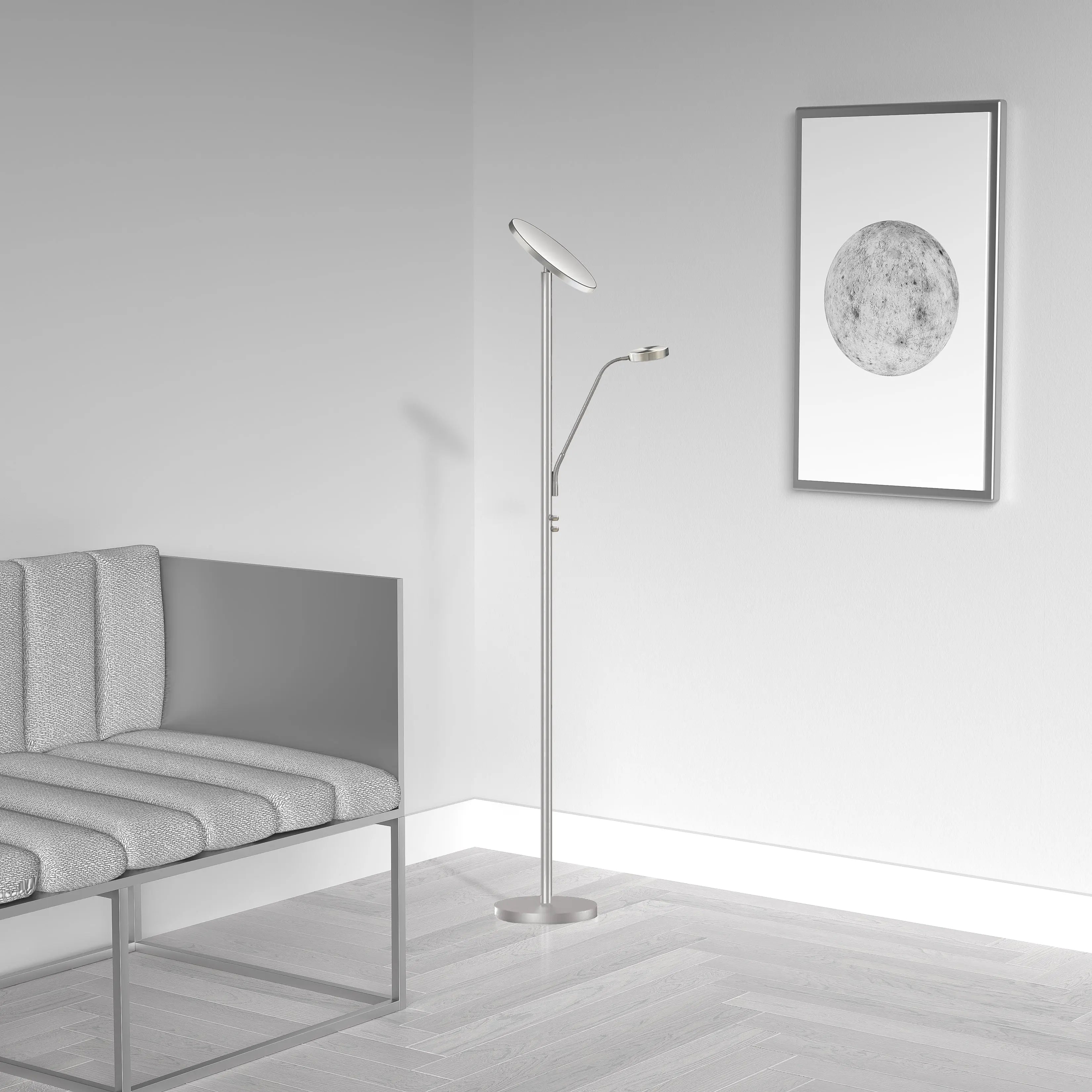 Dainolite Mother and Son LED Floor Lamp, Satin Nickel Finish