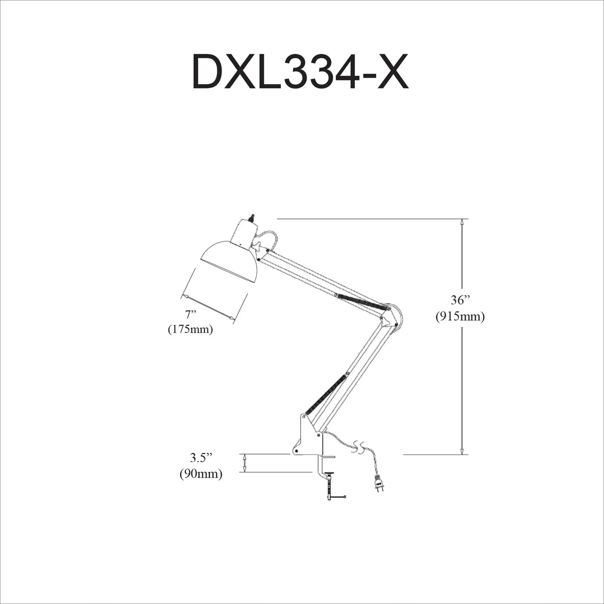Dainolite Spring Balance Clamp-On Lamp, Gloss Black, 36" Reach