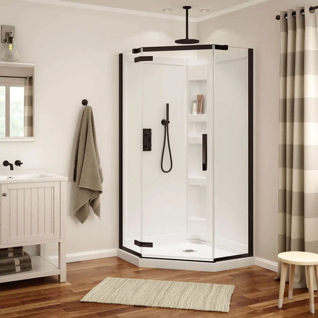 Davana Neo-angle 40 x 40 x 75 in. 8mm Pivot Shower Door for Corner Installation with Clear glass in Dark Bronze - Plumbing Market