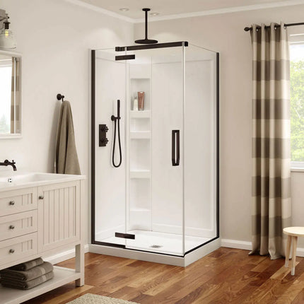 Davana Rectangular 42 x 34 x 75 in. 8mm Pivot Shower Door for Corner Installation with Clear glass in Dark Bronze - Plumbing Market