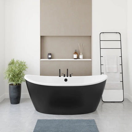 Delsia 6636 AcrylX Freestanding Center Drain Bathtub in White with Black Skirt - Plumbing Market