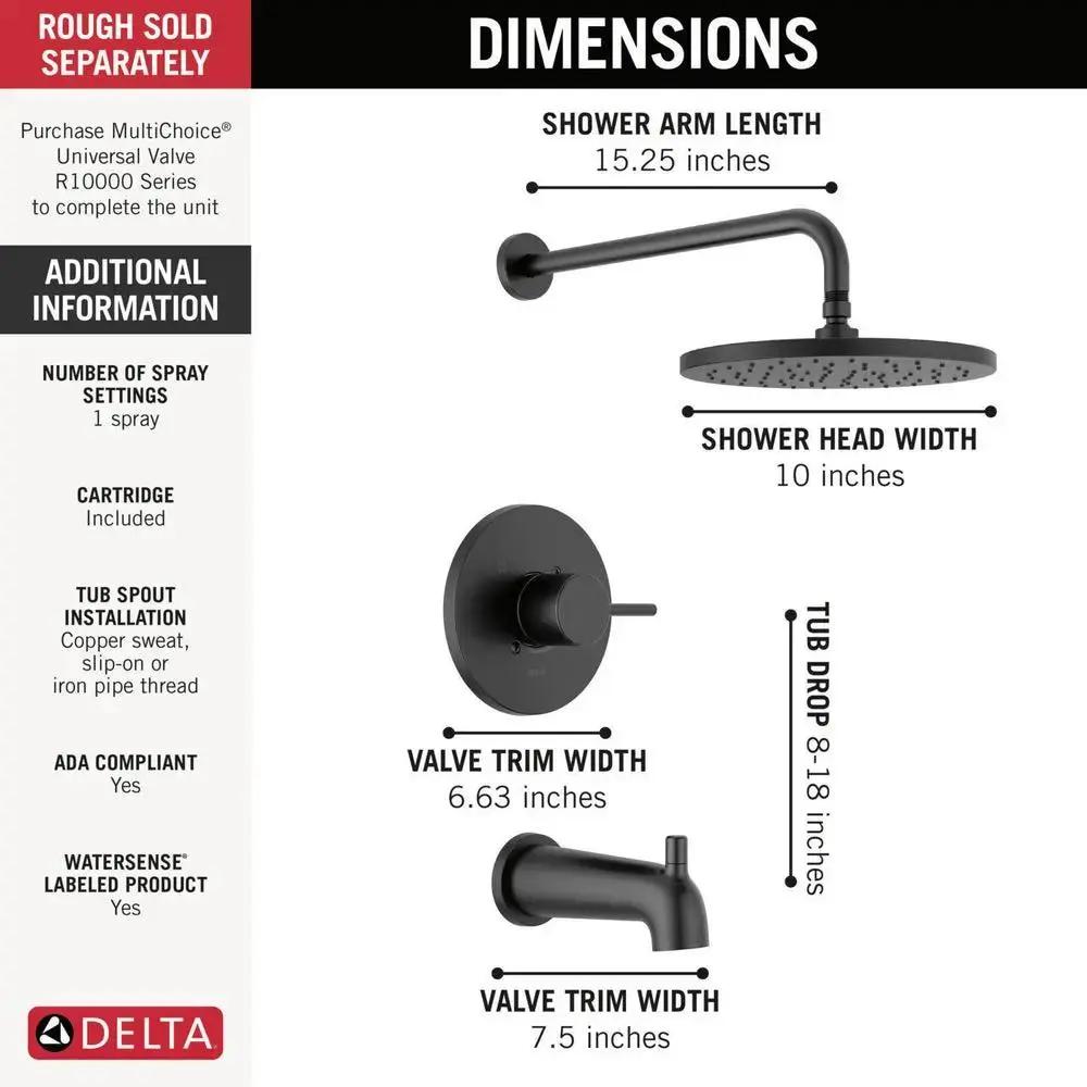 Delta 10" Circle Raincan Shower Faucet T/S & Trim 1L 14S T14469-BL-PP - Plumbing Market