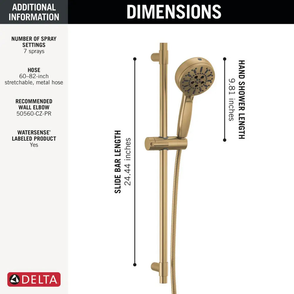 Delta 7-Setting Slide Bar Hand Shower with Cleaning Spray Champagne Bronze