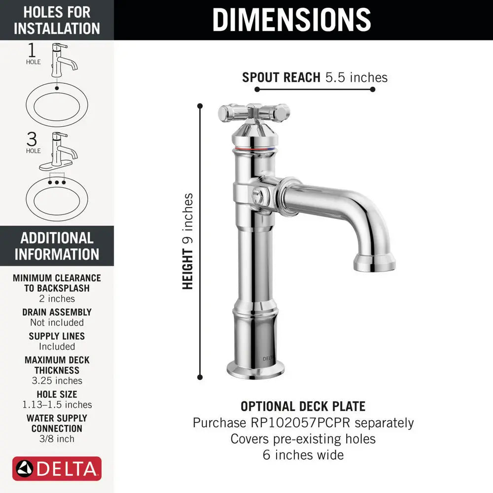 Delta BRODERICK Single Handle Bathroom Faucet Lumicoat Chrome 687-PR-DST - Plumbing Market