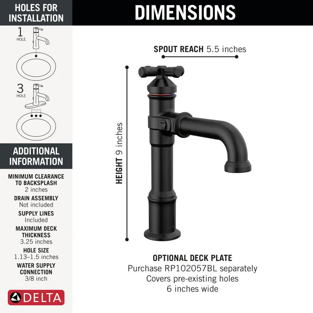Delta BRODERICK Single Handle Bathroom Faucet Matte Black 687-BL-DST - Plumbing Market