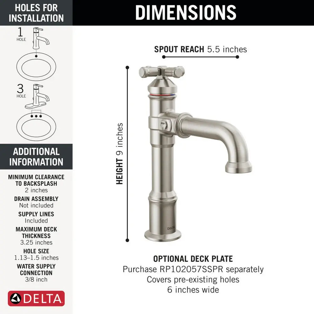 Delta BRODERICK Single Handle Bathroom Faucet Stainless Steel 687-SS-PR-DST - Plumbing Market