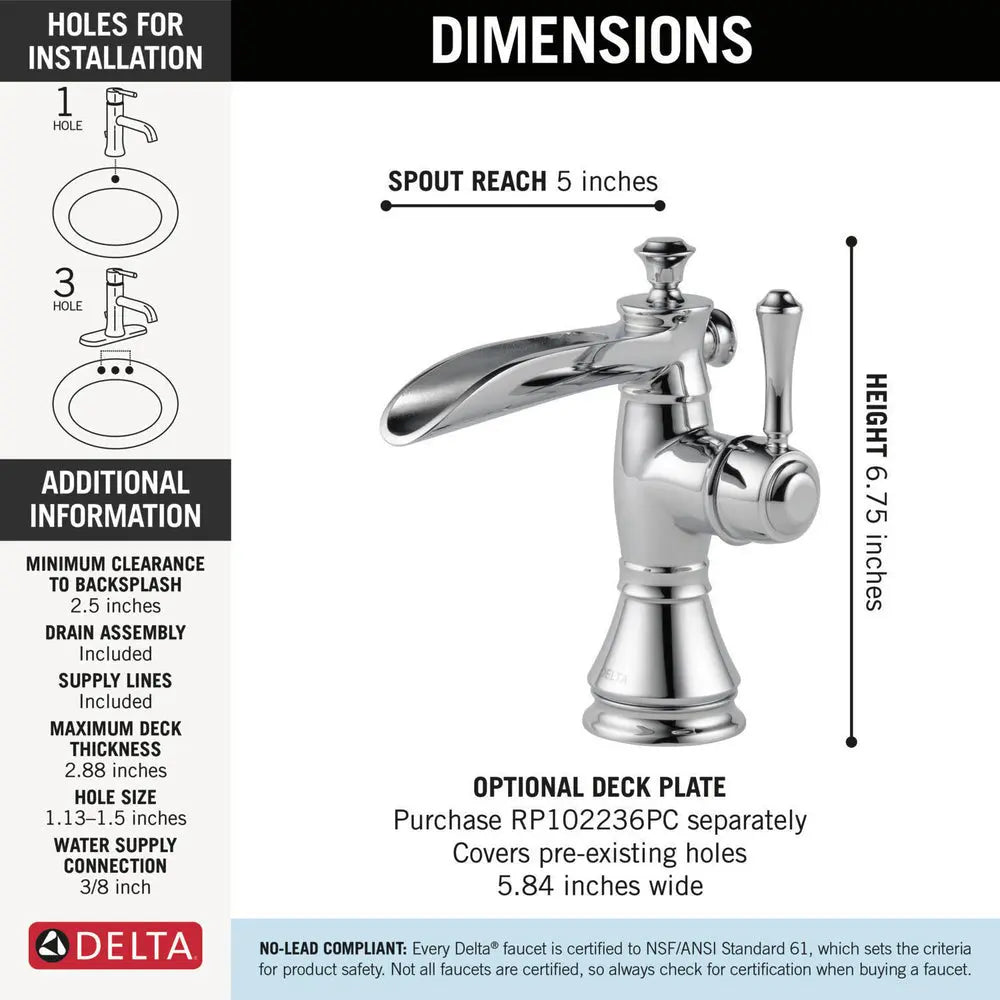 Delta CASSIDY Single Handle Channel Bathroom Faucet Chrome 598LF-MPU - Plumbing Market