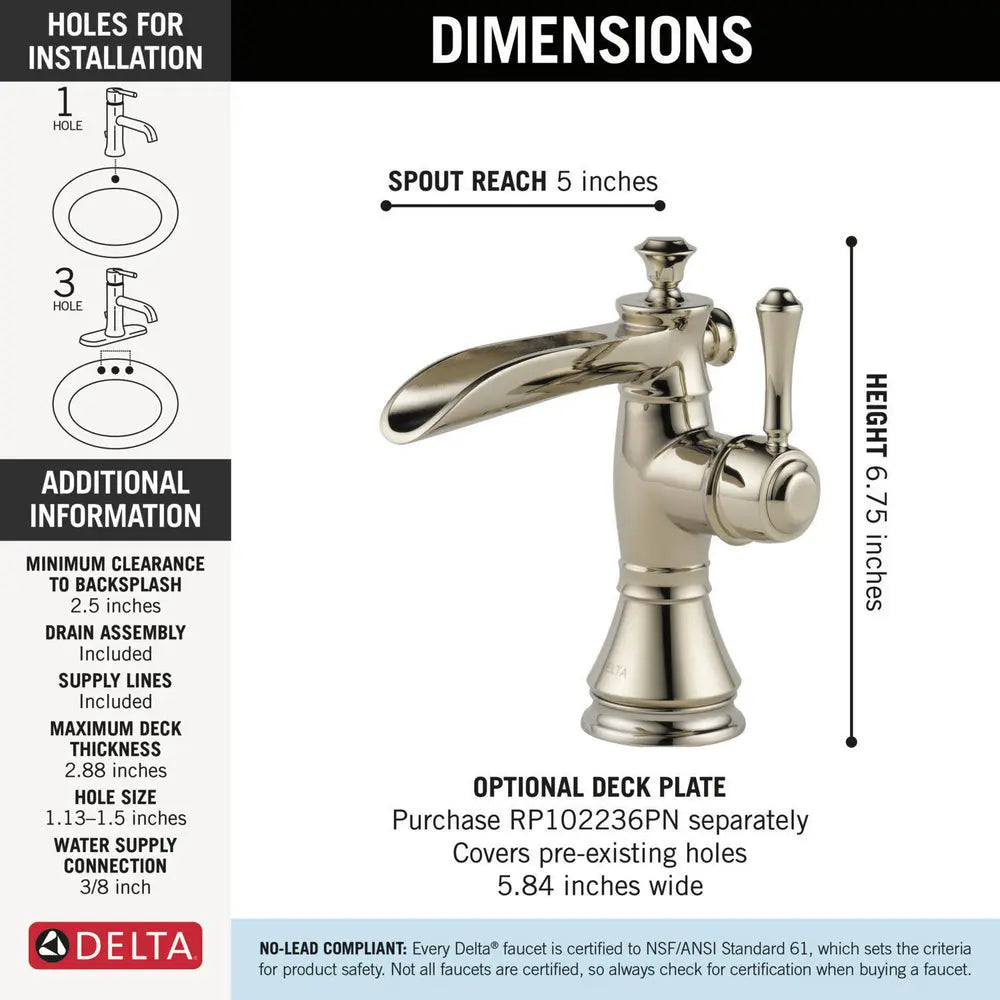 Delta CASSIDY Single Handle Channel Bathroom Faucet Polished Nickel 598LF-PNMPU - Plumbing Market