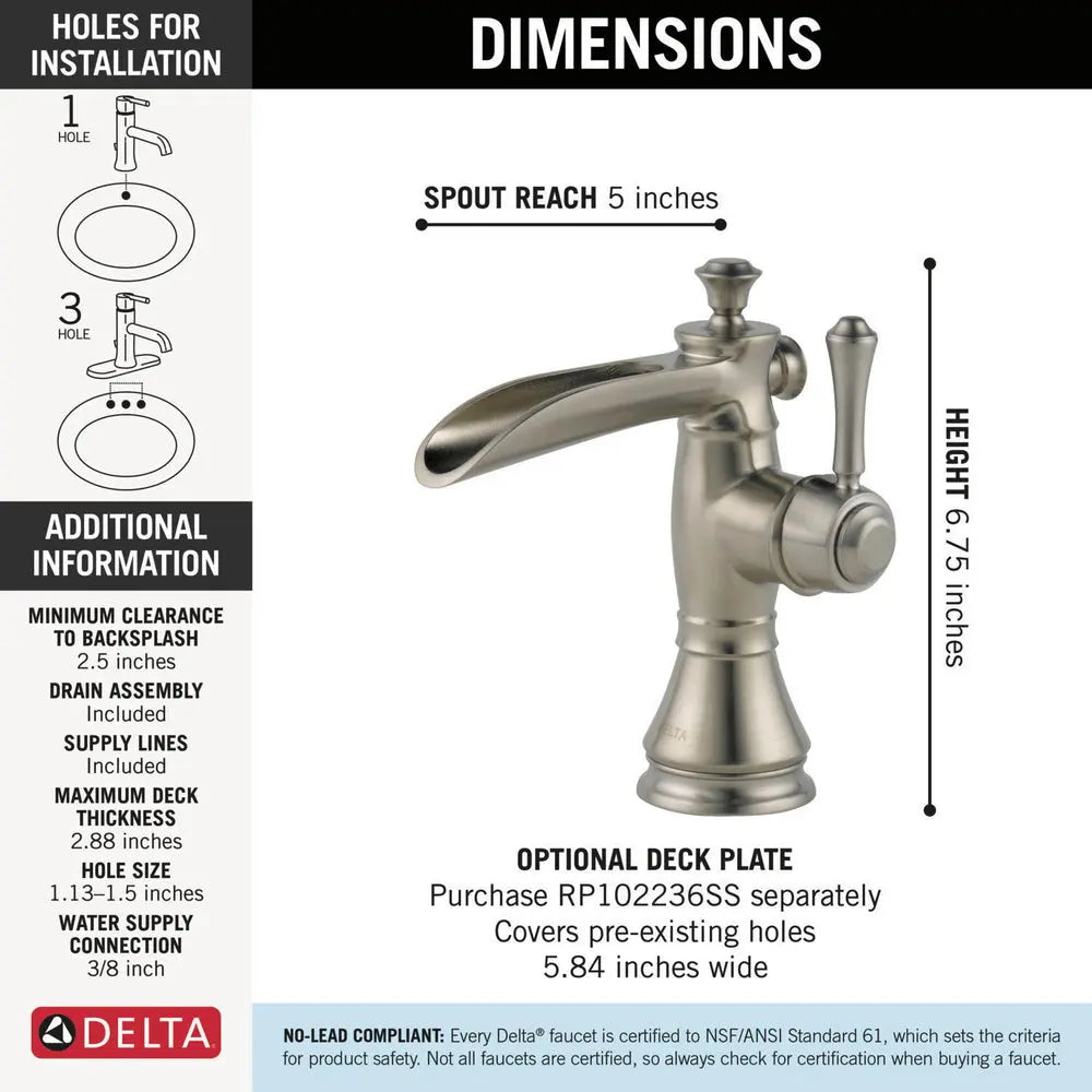 Delta CASSIDY Single Handle Channel Bathroom Faucet Stainless Steel 598LF-SSMPU - Plumbing Market