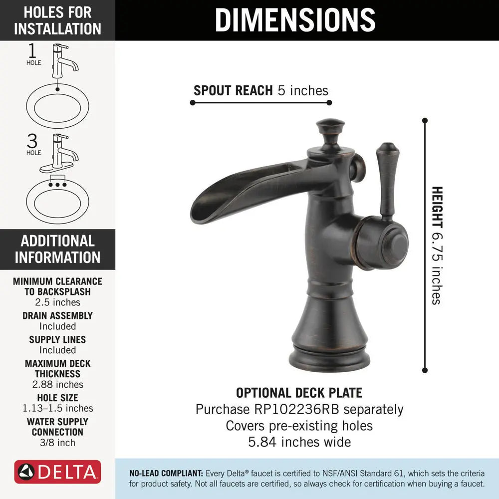 Delta CASSIDY Single Handle Channel Bathroom Faucet Venetian Bronze 598LF-RBMPU - Plumbing Market