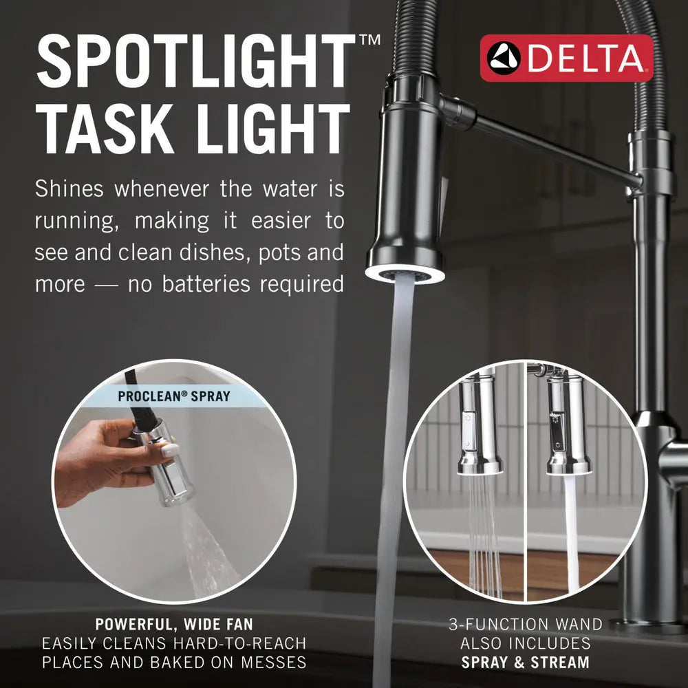 Delta Cordova-Kitchen Pro Faucet Spring Spout