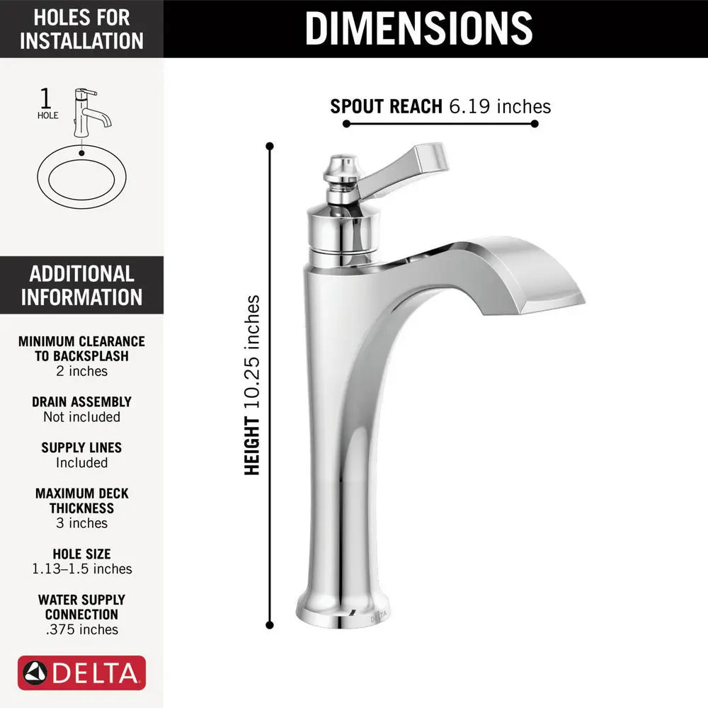 Delta DORVAL Single Handle Mid-Height Vessel Bathroom Faucet 656-DST Chrome - Plumbing Market