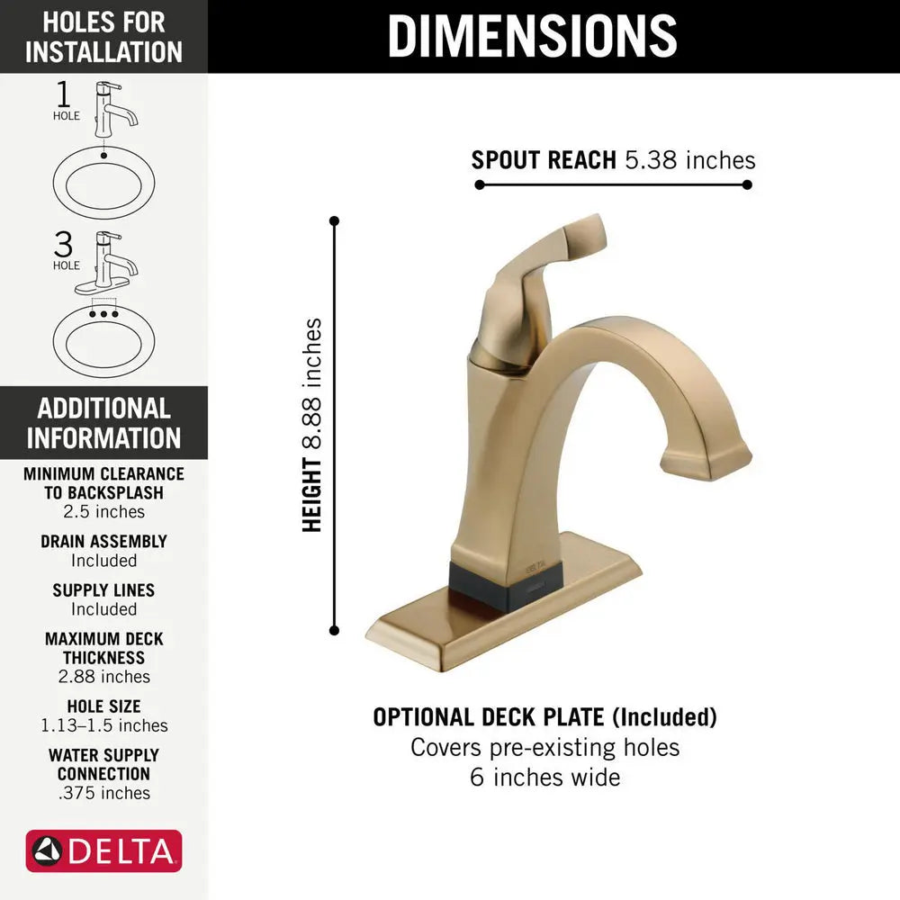Delta DRYDEN Touch2O Bathroom Faucet with Touchless Technology Champagne Bronze - Plumbing Market